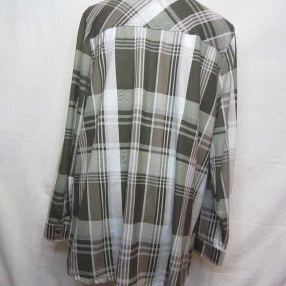 Como Vintage Green Plaid Polyester/Spandex Long Sleeve Womens Button Down Blouse - Picture 4 of 5